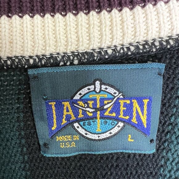 Vintage Jantzen Men’s Size L Striped Sweater V-Neck 80s 90s Preppy Grandpa USA - Picture 4 of 4